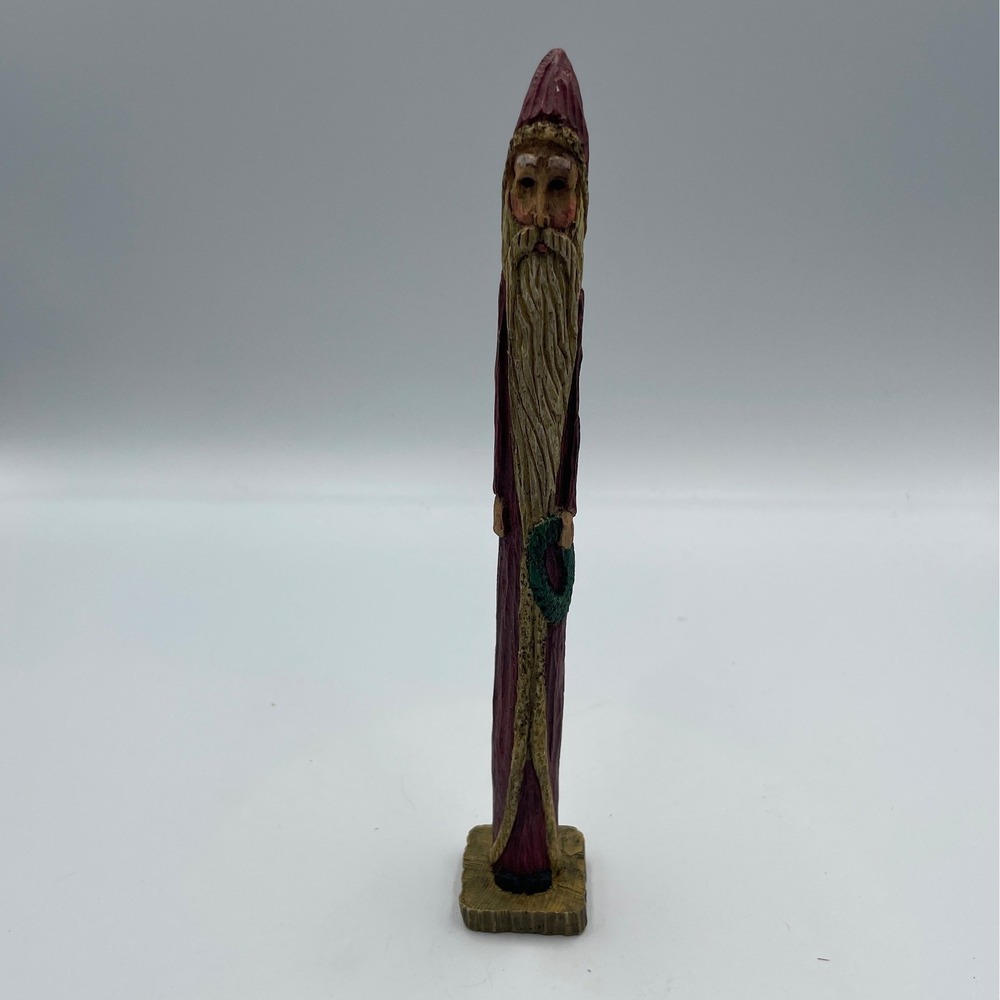 Vintage 1993 Wangs Skinny Santa Claus Figurine Carved Wood Look Folk Art 9"